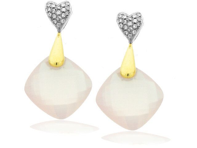 18k yellow /white gold Rose Quartz & Diamond Earring