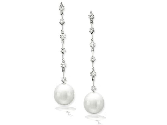 18k w/g Diamond & Pearl Earrings
