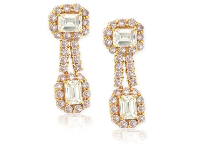 18K PINK GOLD ROUND FANCY PINK & E/C DIAMOND EARR.