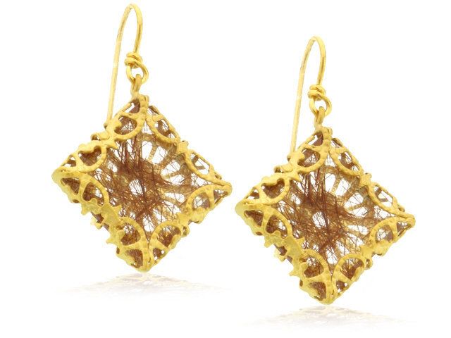 14k yellow gold rutilated quartz earring
