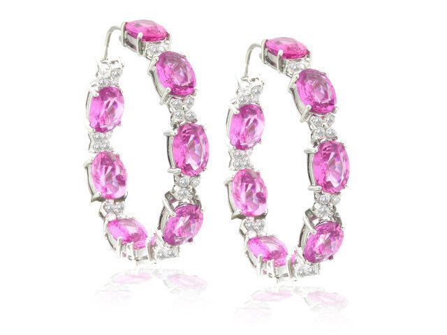 18k white gold pink saphire & diamond hoops
