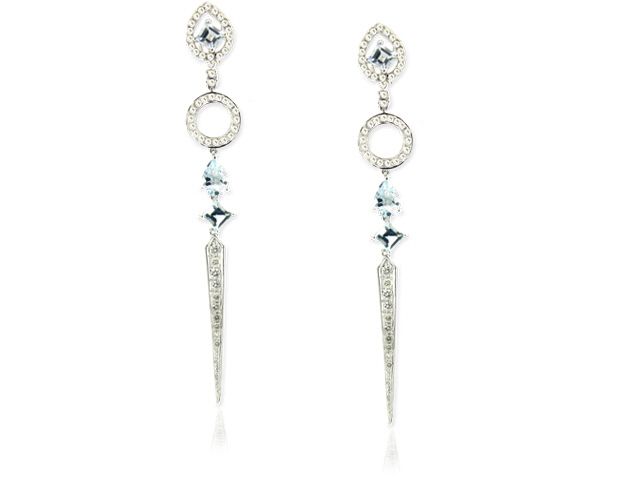 18K W/G DIAMOND & AQUA MARING EARRINGS