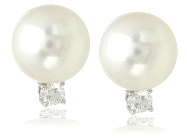 18K W/G CULTURED PEARL & DIAMOND EARRINGS