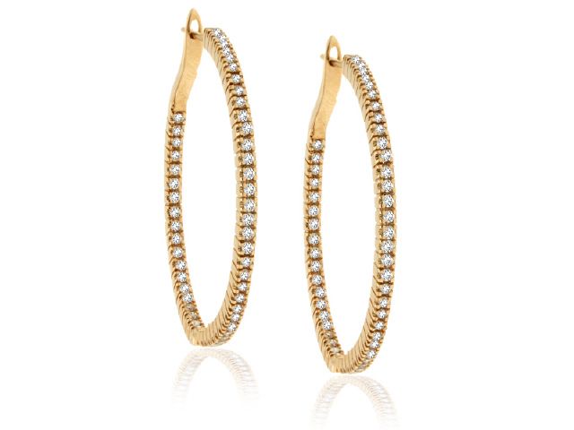 18K R/G 1 1/2" DIAMOND HOOP EARRINGS