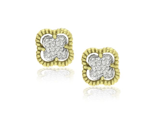 18K Y/G PAVE DIAMOND FLORETTE STUD EARRINGS