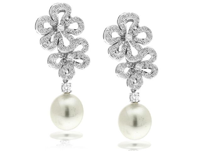 18K W/G SOUTH SEA PEARL 14.5 X 13MM & DIAMOND EARRING