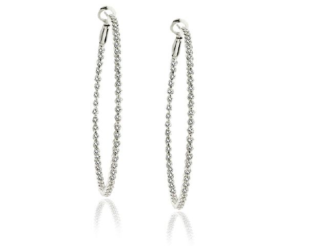 18K W/G DIAMOND 2" DIAMOND HOOPS EARRINGS