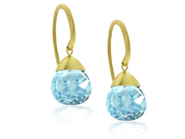 14K YELLOW GOLD FACETED BLUE TOPAZ WIRE EARRINGS