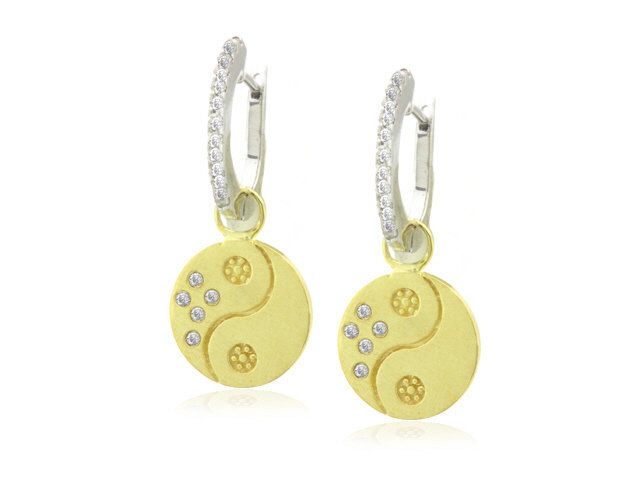 14K WHITE AND YELLOW GOLD YING YANG DIAMOND EARRINGS