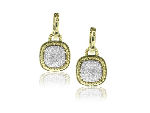 18K Y/G DIAMOND ROPE DESIGN SQUARE EARRINGS