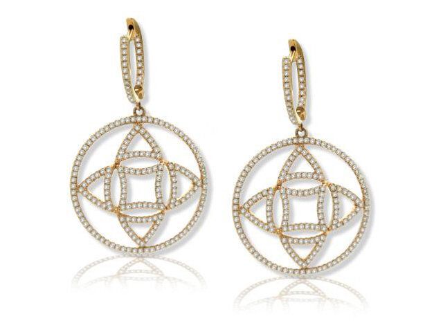 18K ROSE GOLD DIAMOND CIRCLE WITH 4 POINT STAR EARRINGS