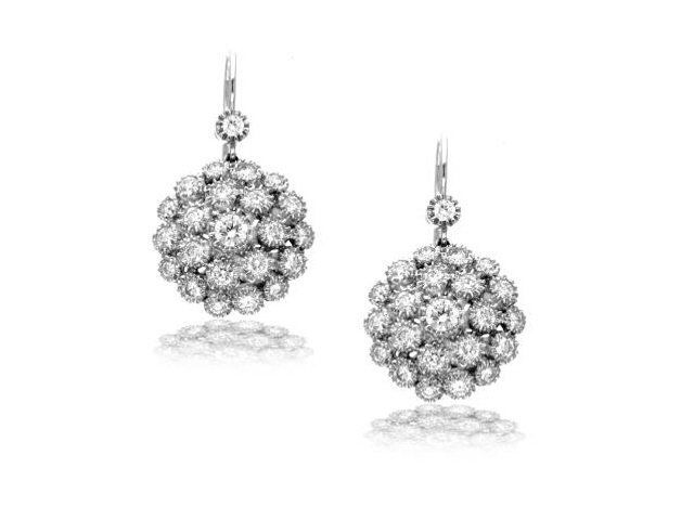 18K WHITE GOLD LARGE BUTTON FLOWER EARRINGS