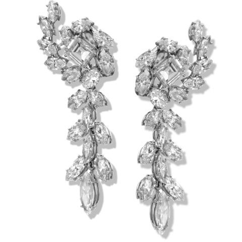 PLATINUM CARTIER E/C & MQ. DIAMOND DROP EARRI