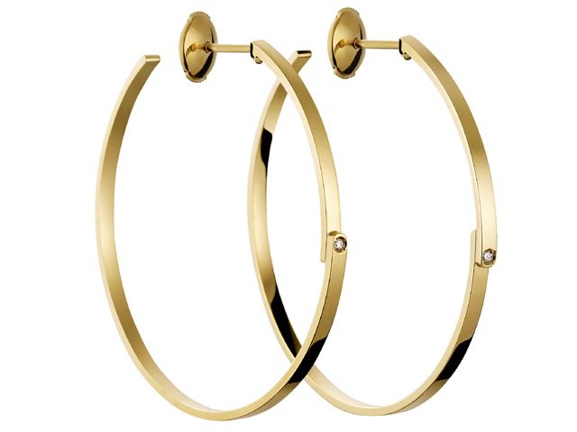 18K Y/G DOUBLE SENS HOOPS Y/G W/ DIAS=0.03CTS