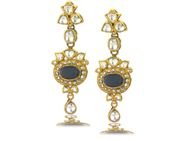 22K Y/G DIAMOND EMERALD EARRINGS