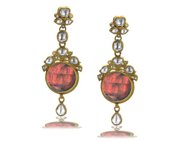 22K Y/G DIAMOND & RUBY EARRINGS
