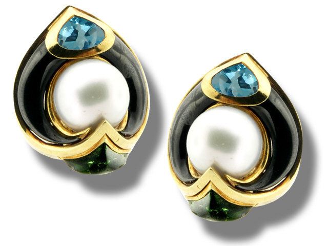 18K Yellow Gold Marina B South Sea Pearl Earrings