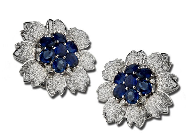 18K White Gold Blue Sapphire and Diamond Earrings