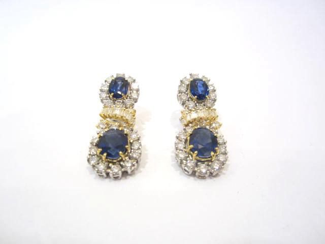 18K Yellow and White Gold Sapphire and Diamond Earring
