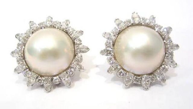 Mabe Pearl and Diamond Earrings in 18K White Gold