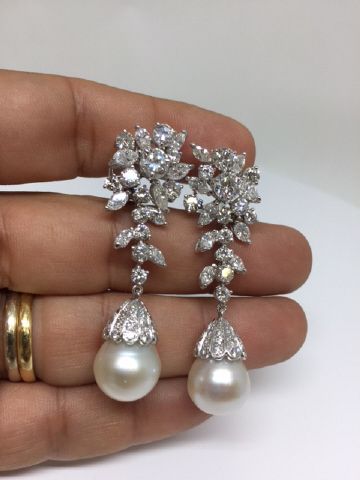 Platinum South Sea Pearl and Diamond Earrings