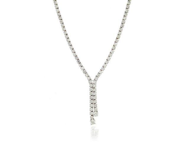 18K White Gold Lariat Y Drop Diamond Necklace