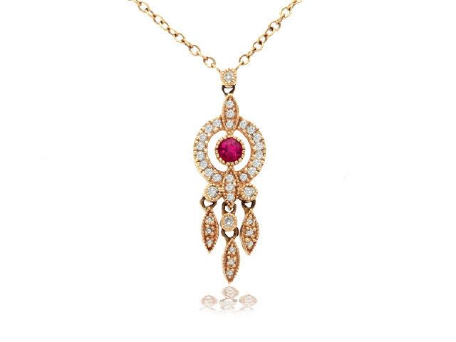 14K rose gold pink sapphire and diamond necklace