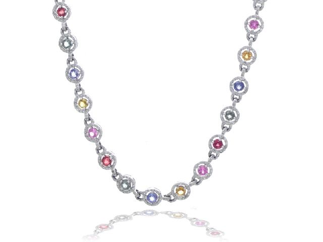 18KW DIA.3.81CT COLS.11.64CT NECKLACE