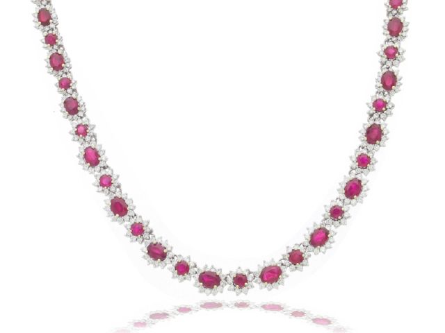 PLATINUM RUBIES. 44.85CT DIA.16.13CT NECKLACE