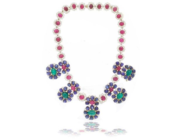 18K YELLOW GOLD GEMSTONE DIAMOND NECKLACE