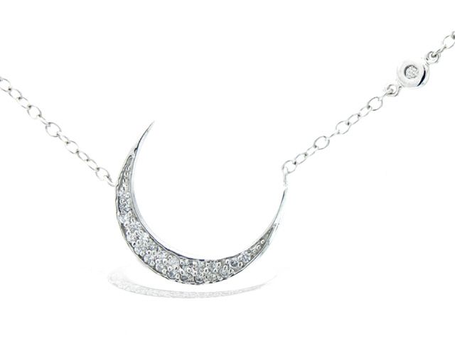 14K W/G Dia .14ct Moon Necklace