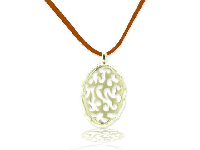 14K Yellow Gold Cut Out Geometric Design Pendant on Suede
