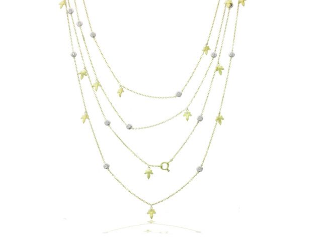 14k y/g 52" leaf necklace w/ .45ct Dia Bezel
