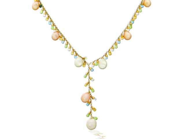 18k y/g Gemstone Pearl Necklace