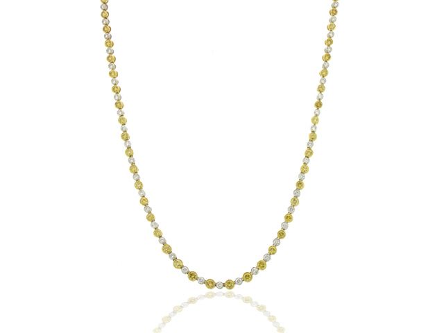 18k y/g Round Fancy yellow/ white diamond necklace