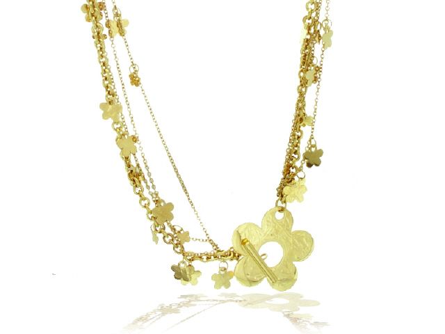 18k y/g mixed links flower long necklace w/charms