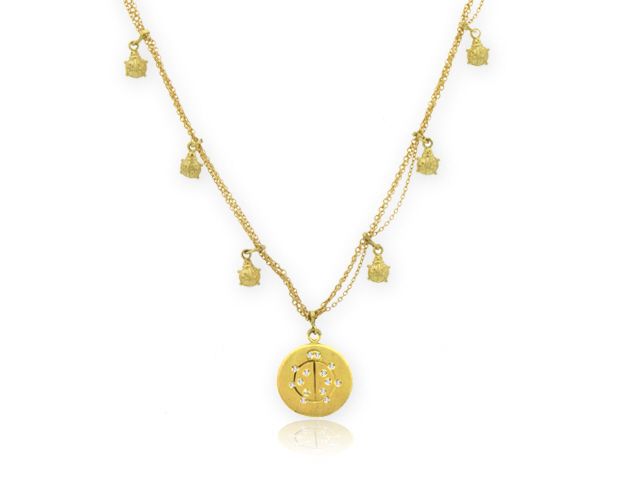 18k y/g fortune lucky diamond necklace w/ ladybug char