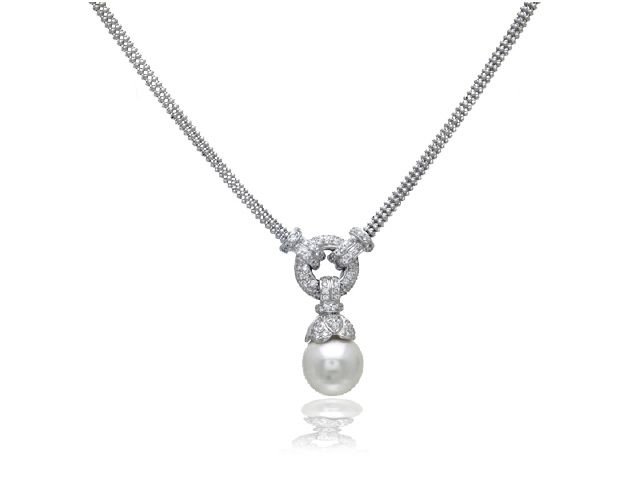 18k w/g Pearl & Diamond Necklace