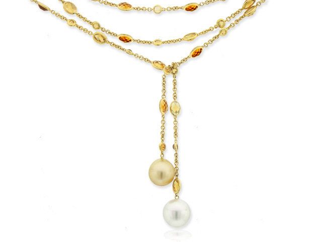 18k yellow gold Citrine & S/S Pearl Necklace