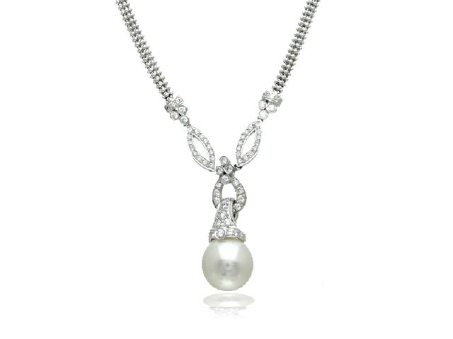 18K WHITE GOLD DIAMOND SS PEARL NECKLACE