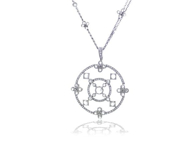 18K WHITE GOLD ROUND & ROSE CUT DIAMOND NECKLACE