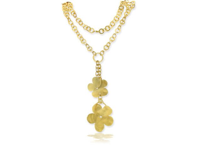 14k yellow gold flower lariat necklace