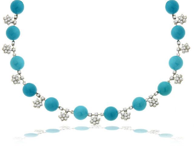 18K WHITE GOLD TURQUOISE & DIAMOND NECKLACE
