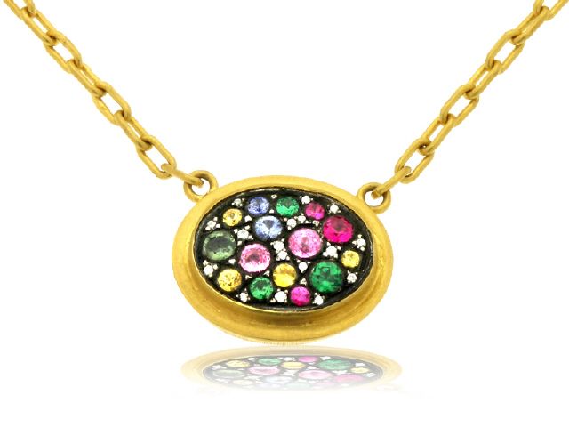 24K Y/G MULTI-SAPPHIRE & DIAMONDNECKLACE