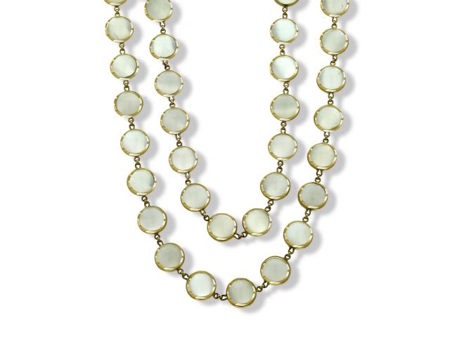 18K Y/G MOONSTONE NECKLACE MS=319.60CTS