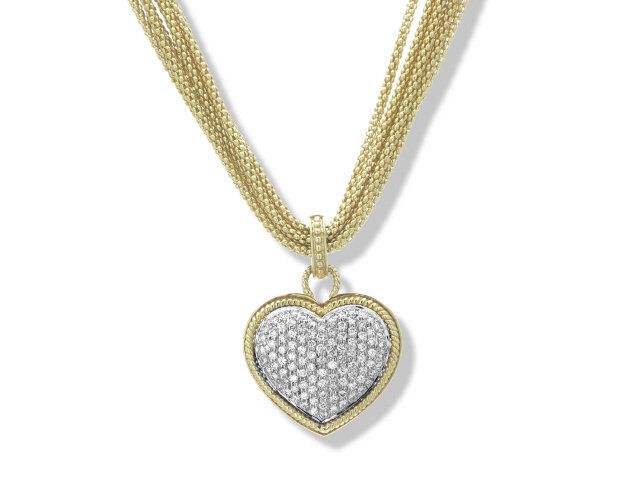 14K YELLOW GOLD MULTI-STRAND DIAMOND HEART NECKLACE DIAS=1.40C