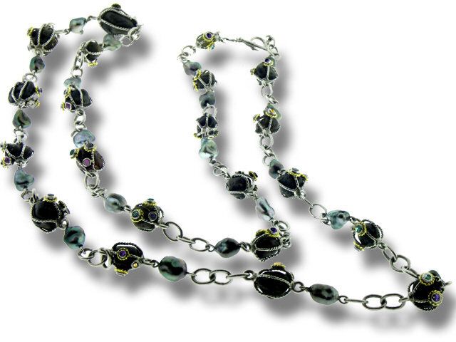 18K YELLOW GOLD & BLACKENED SILVER BLACK ROUGH DIAMOND NECKLAC