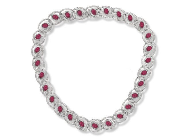 18K WHITE GOLD DIAMOND & RUBY NECKLACE