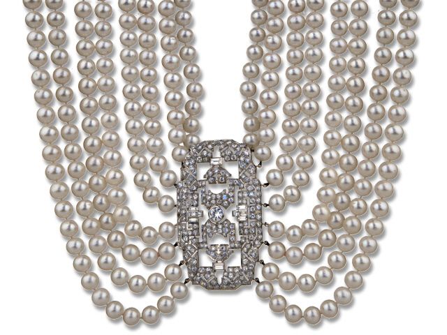 Platinum Diamond and Pearl Choker Necklace