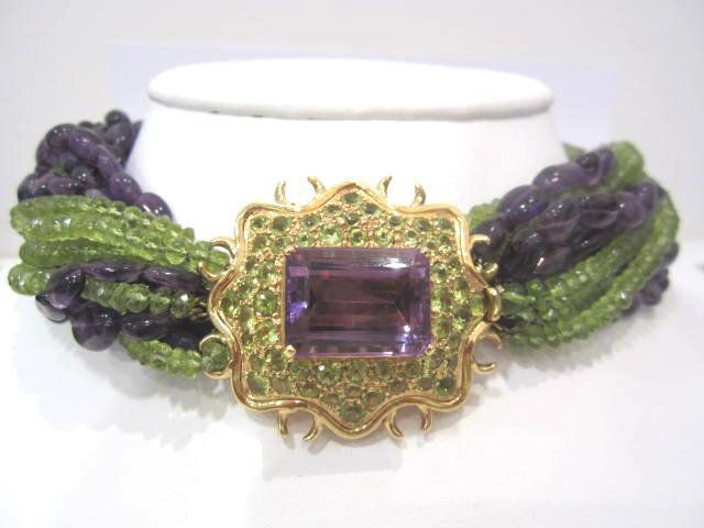 18K Yellow Gold Amethyst and Peridot Tony Duquette Nec